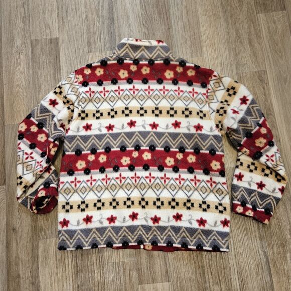 Vtg Alfred Dunner Aztec Fleece Jacket Women PS Floral Cottagecore Boho Red Beige - Picture 6 of 9